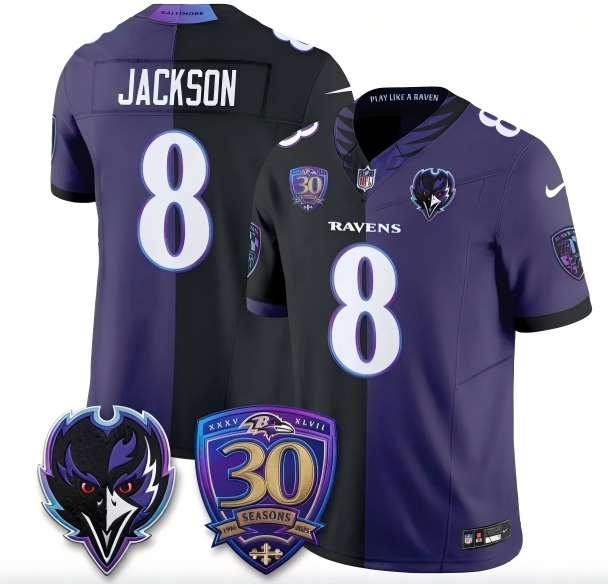 Men's Black/Purple Baltimore Ravens Active Player Custom Split F.U.S.E. With Patch Limited Stitched Football Jersey